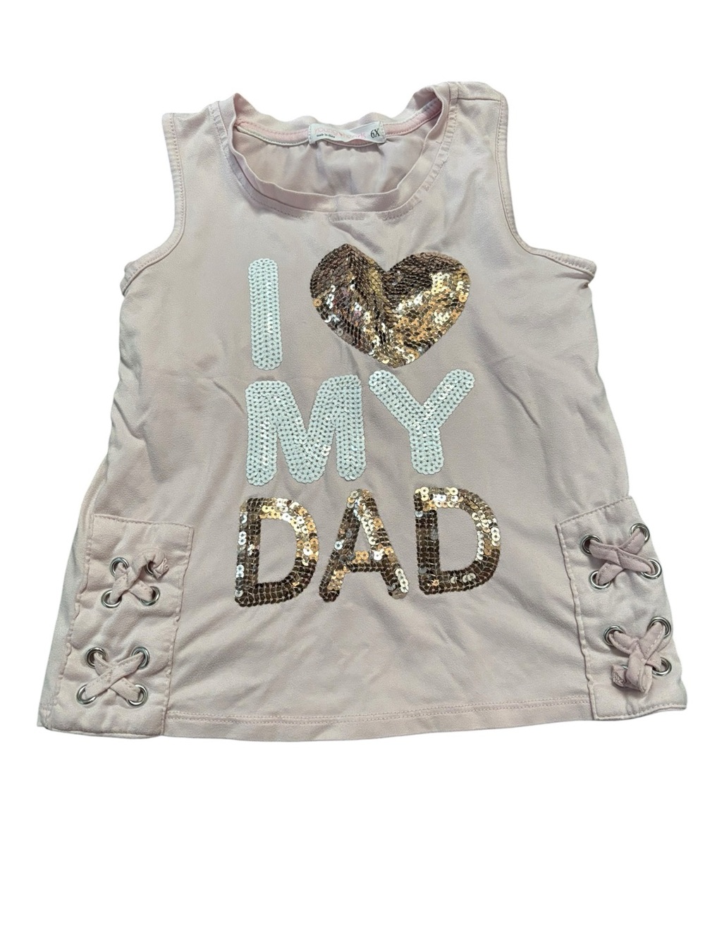 Young Hearts Girls' I Love My Dad Sequin Tank Top Pink Size 6X